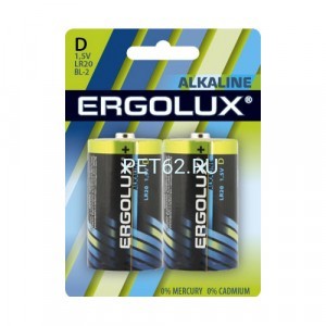 Батарейка Ergolux Alkaline BL-2 (D — LR20)