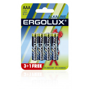 Батарейка Ergolux алкалиновая LR03 BL3+1