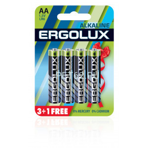 Батарейка Ergolux алкалиновая LR6 BL3+1