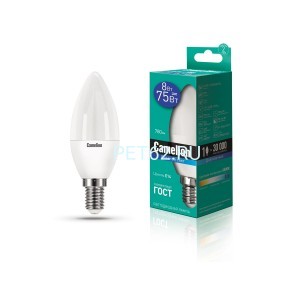 Светодиодная лампа  Camelion 8 вт  LED8-Свеча (C35)/6500К/E14