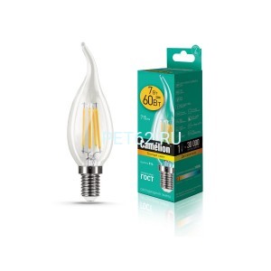 Светодиодная лампа  Camelion 7 вт LED7-свеча на ветру (CW35)-FL-Лампа нитевидная (Filament)/3000К/E14